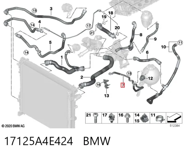 Mangueira superior do tanque de expansão 17125A4E424 BMW
