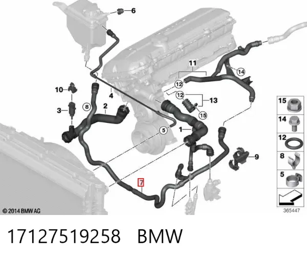 Mangueira inferior do tanque de expansão 17127519258 BMW