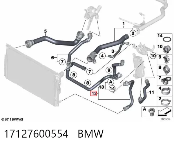 Mangueira (cano derivado) do sistema de esfriamento 17127600554 BMW