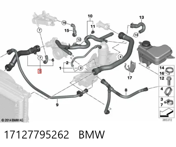 Mangueira (cano derivado) inferior do radiador de esfriamento 17127795262 BMW