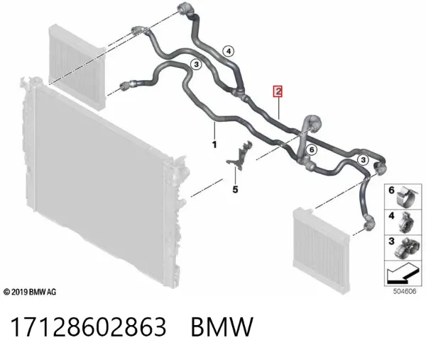 Mangueira (cano derivado) do sistema de esfriamento 17128602863 BMW