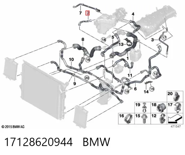 Mangueira (cano derivado) do sistema de esfriamento 17128620944 BMW