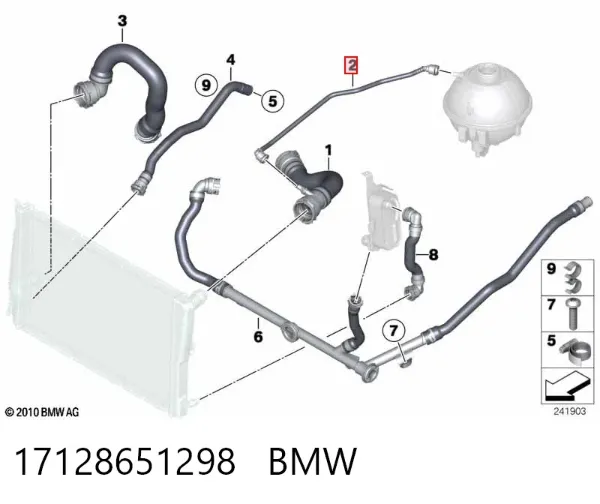 Mangueira superior do tanque de expansão 17128651298 BMW