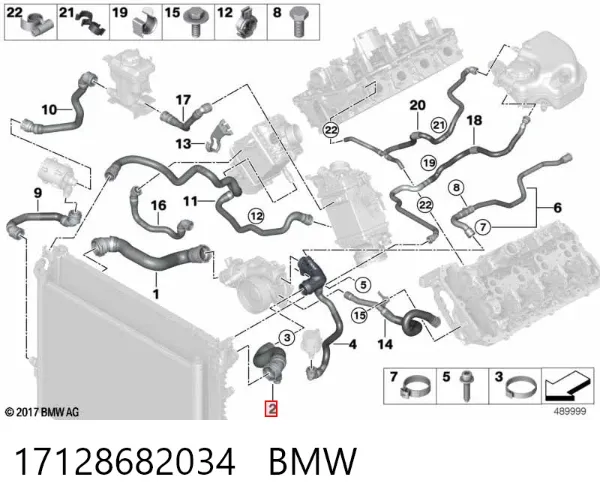 Mangueira (cano derivado) do radiador de esfriamento superior 17128682034 BMW