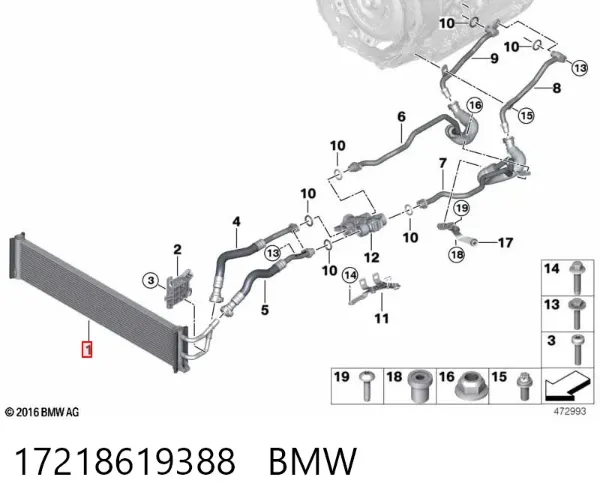Radiador de esfriamento, Caixa Automática de Mudança 17218619388 BMW