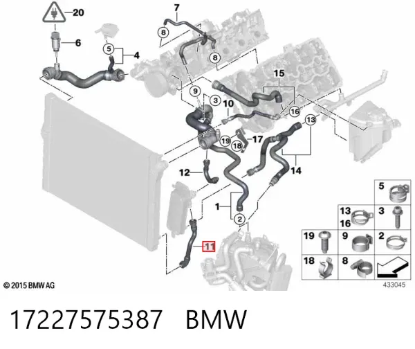 Mangueira (cano derivado) inferior do radiador de esfriamento 17227575387 BMW