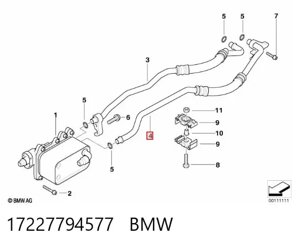 Tubo (mangueira) do radiador de óleo, linha de combustível de retorno (de pressão baixa) 17227794577 BMW