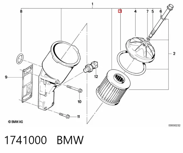 Vedante de adaptador do filtro de óleo 1741000 BMW
