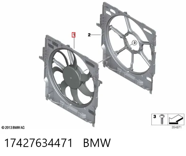 Ventilador elétrico de esfriamento montado (motor + roda de aletas) 17427634471 BMW