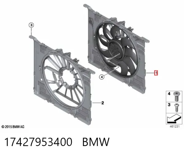 Difusor do radiador de esfriamento, montado com motor e roda de aletas 17427953400 BMW