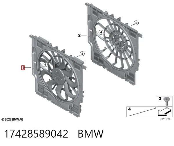 Difusor do radiador de esfriamento, montado com motor e roda de aletas 17428589042 BMW