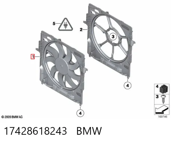 Difusor do radiador de esfriamento, montado com motor e roda de aletas 17428618243 BMW