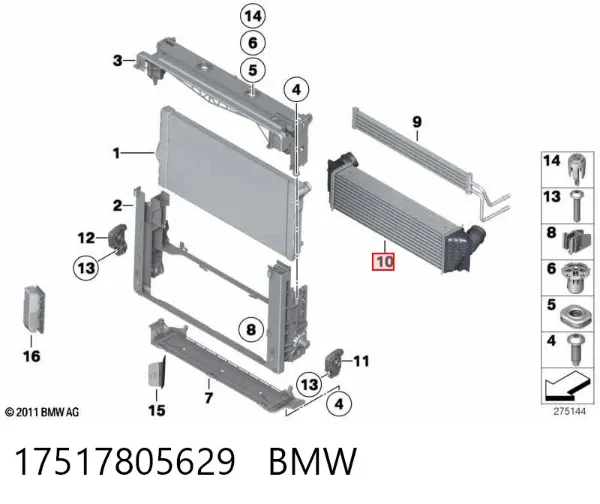 Radiador de intercooler 17517805629 BMW