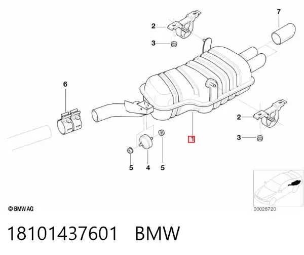 Silenciador, parte traseira 18101437601 BMW