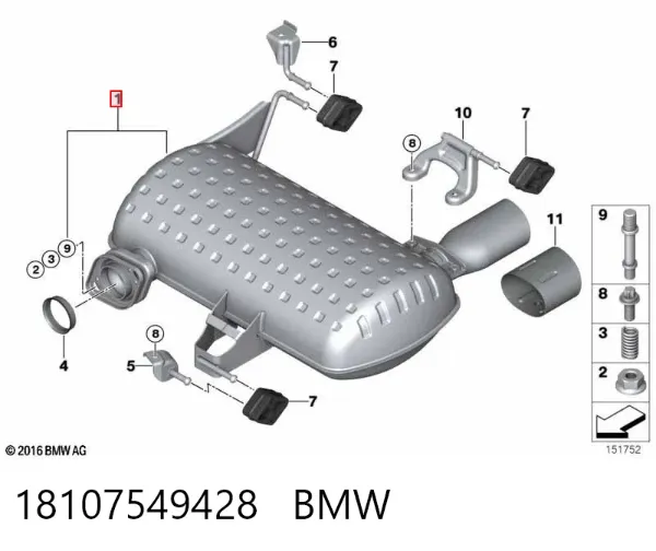 Silenciador, parte traseira 18107549428 BMW