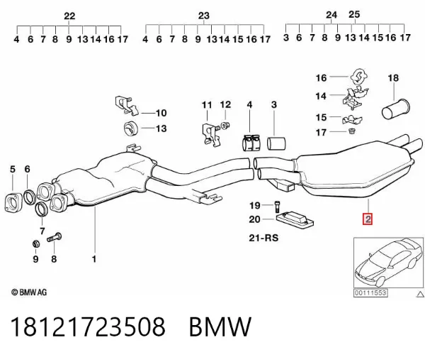 Silenciador, parte traseira 18121723508 BMW