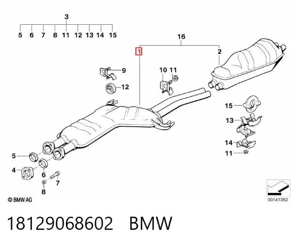 Silenciador, parte traseira 18129068602 BMW