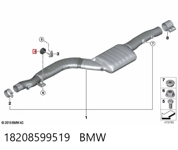 Braçadeira do silenciador traseira 18208599519 BMW