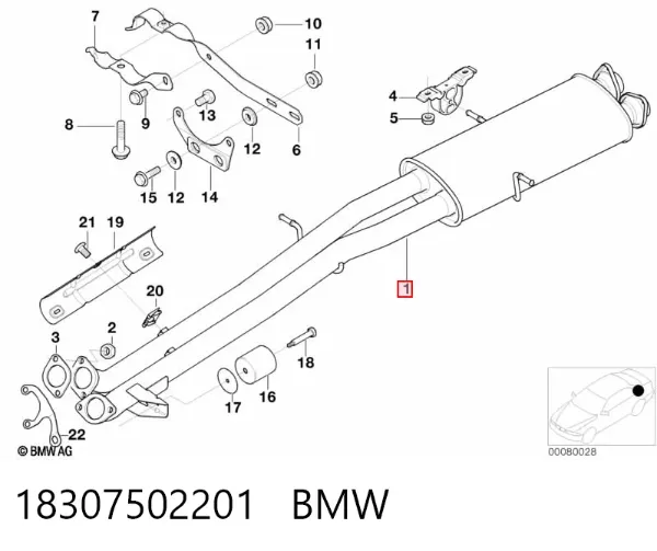 Silenciador, parte central 18307502201 BMW