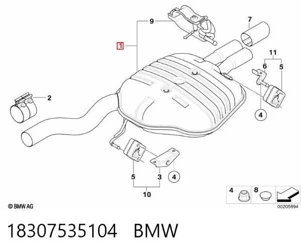 Silenciador, parte traseira 18307535104 BMW