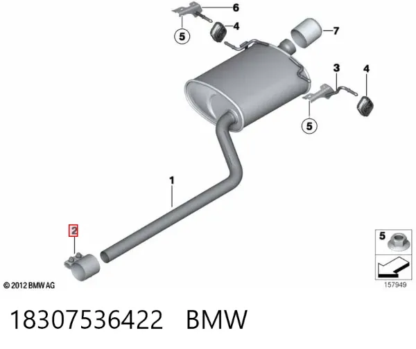 Braçadeira de silenciador dianteira 18307536422 BMW