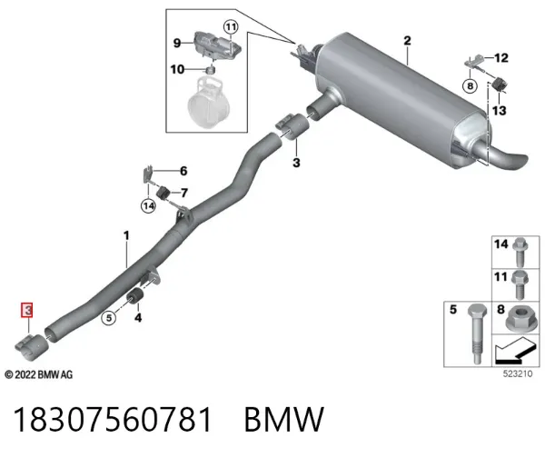 Braçadeira de silenciador dianteira 18307560781 BMW