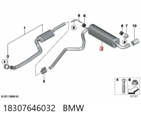 Silenciador, parte traseira 18307646032 BMW