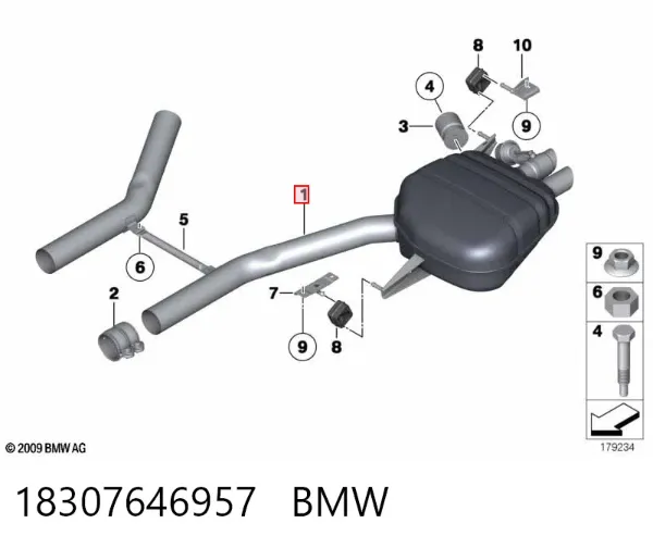 Silenciador, parte traseira 18307646957 BMW