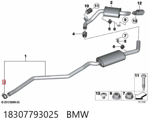 Braçadeira do silenciador traseira 18307793025 BMW