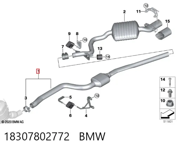 Silenciador, parte central 18307802772 BMW