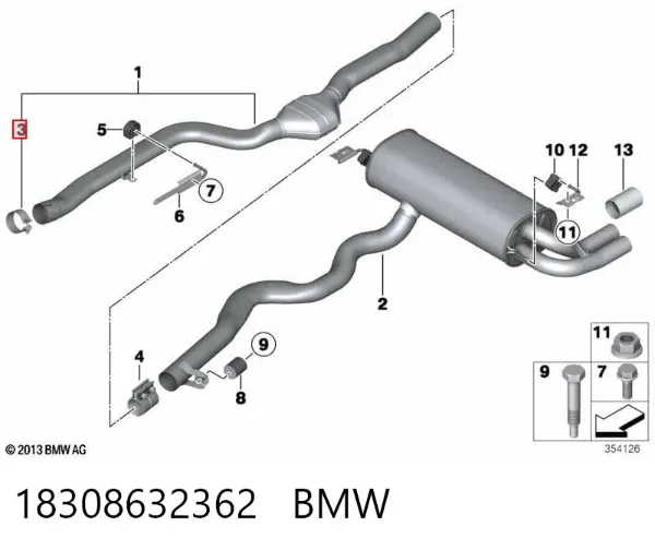 Braçadeira do silenciador traseira 18308632362 BMW