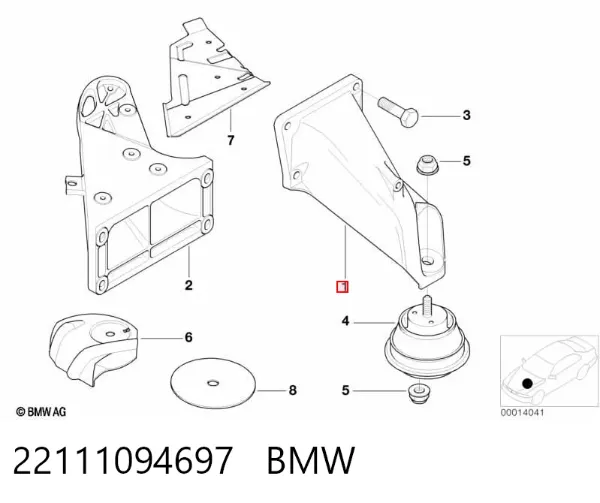 Consola de coxim (apoio) esquerda de motor 22111094697 BMW