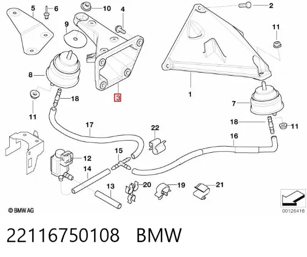 Consola de coxim (apoio) direita de motor 22116750108 BMW
