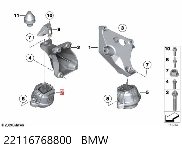 Coxim (suporte) direito de motor 22116768800 BMW