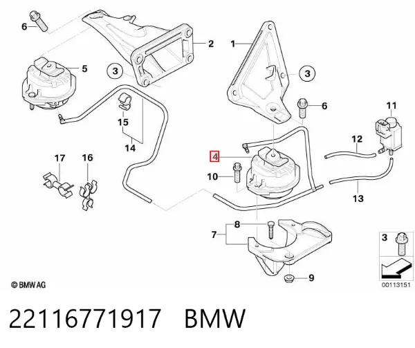 Coxim (suporte) esquerdo de motor 22116771917 BMW