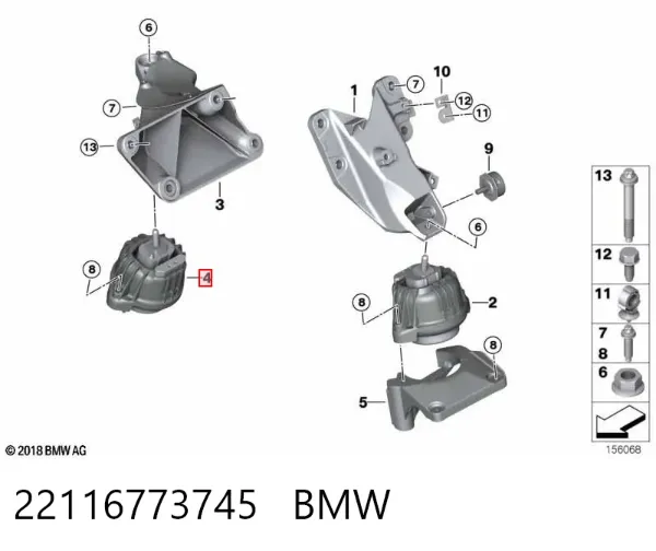Coxim (suporte) esquerdo/direito de motor 22116773745 BMW
