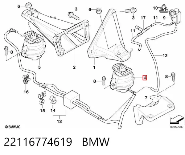 Coxim (suporte) esquerdo de motor 22116774619 BMW
