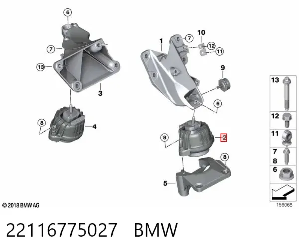 Coxim (suporte) esquerdo de motor 22116775027 BMW
