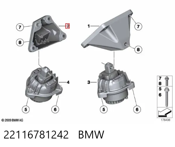 Consola de coxim (apoio) direita de motor 22116781242 BMW