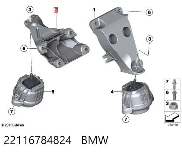 Consola de coxim (apoio) direita de motor 22116784824 BMW