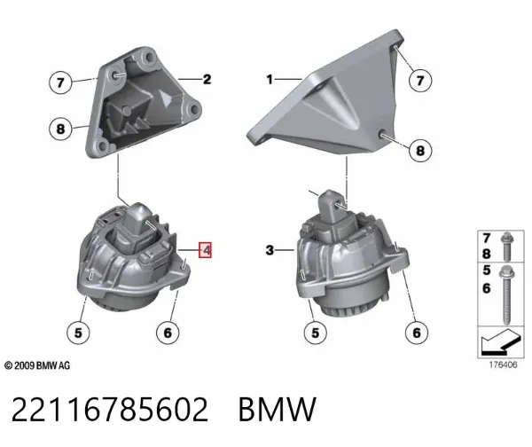 Coxim (suporte) direito de motor 22116785602 BMW