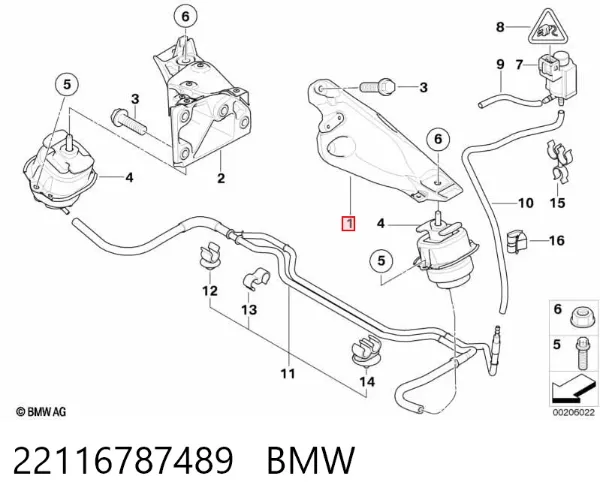 Consola de coxim (apoio) esquerda de motor 22116787489 BMW