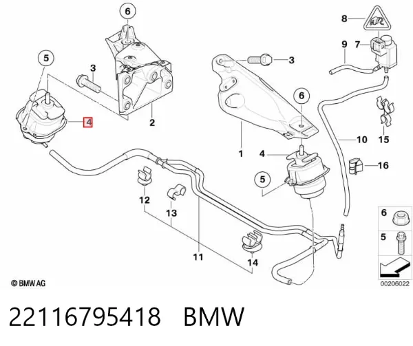 Coxim (suporte) esquerdo de motor 22116795418 BMW