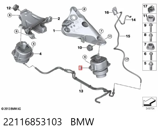 Coxim (suporte) esquerdo de motor 22116853103 BMW