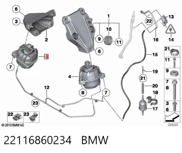 Coxim (suporte) direito de motor 22116860234 BMW