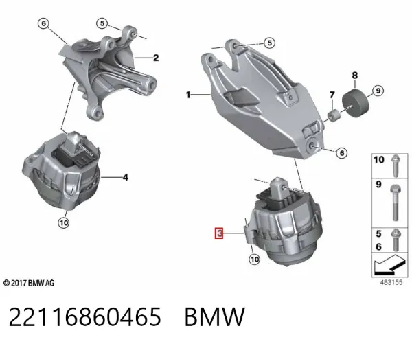 Coxim (suporte) esquerdo de motor 22116860465 BMW