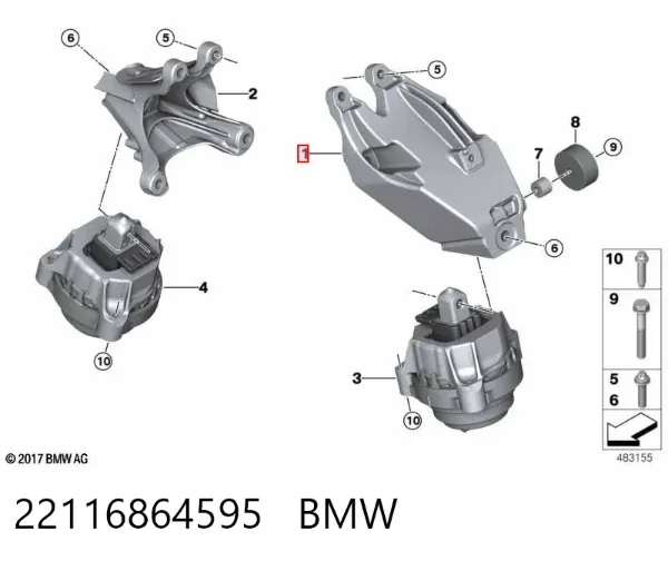 Consola de coxim (apoio) esquerda de motor 22116864595 BMW