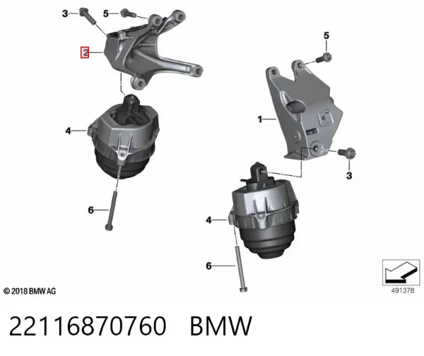 Consola de coxim (apoio) direita de motor 22116870760 BMW