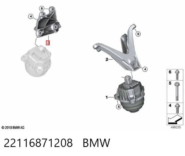 Consola de coxim (apoio) direita de motor 22116871208 BMW