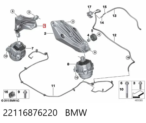 Consola de coxim (apoio) direita de motor 22116876220 BMW